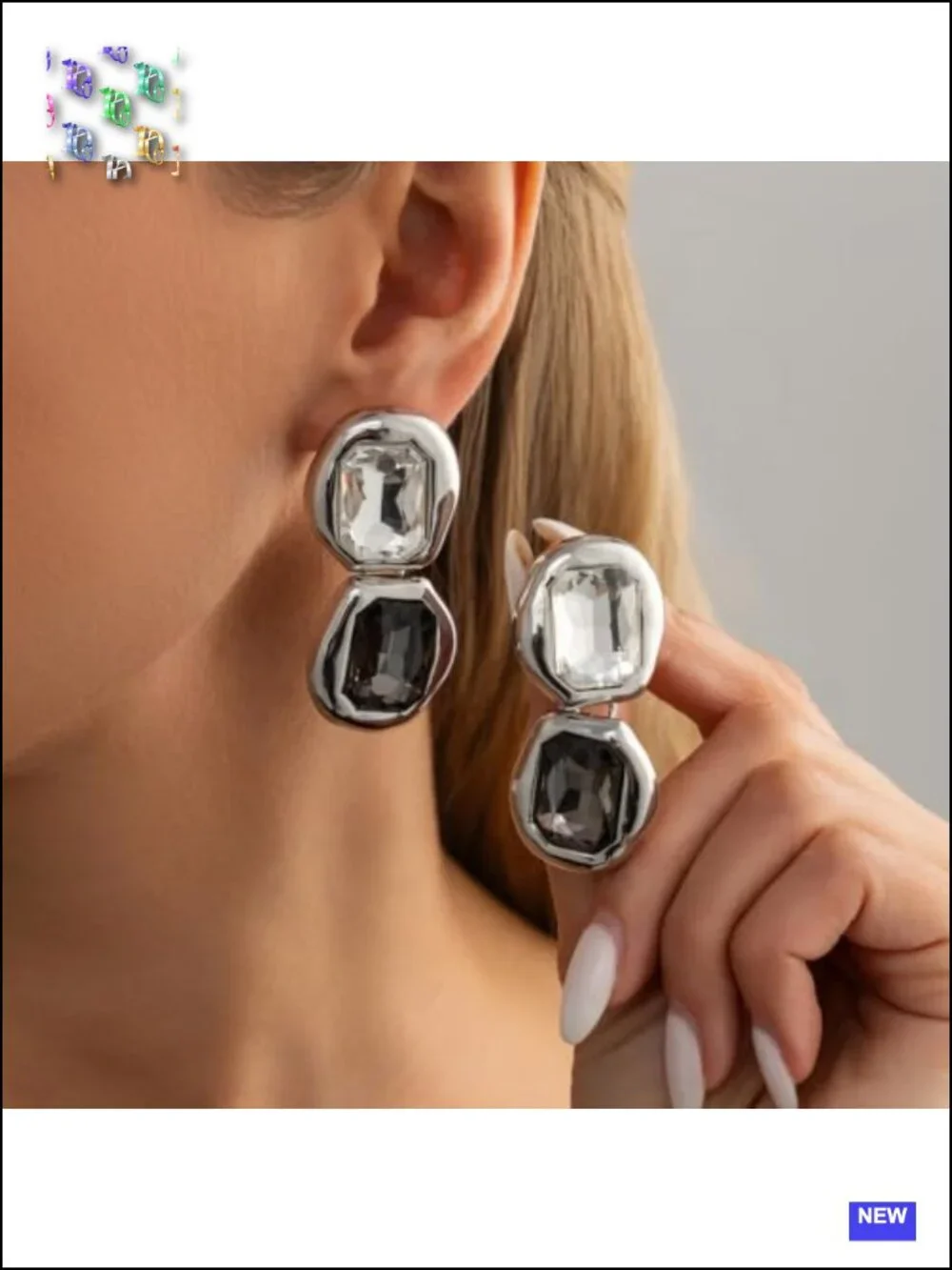 Chunky Rhinestone Dangle Earrings Y2K Statement Geometric Hanging Earrings Party